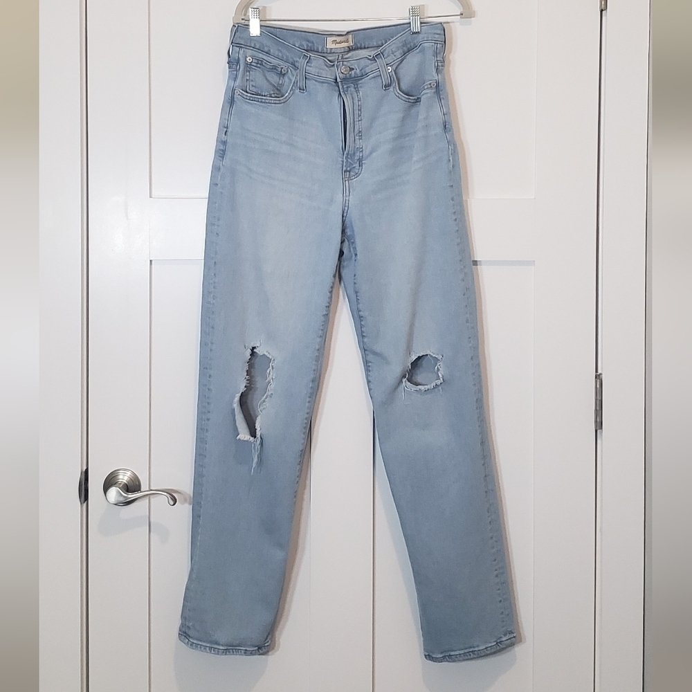 Madewell The Perfect Vintage Lightwash Jeans Stretch Distressed Knees Si…